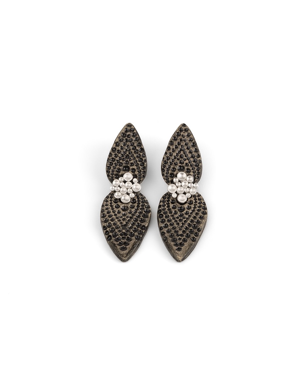 Ceramic earrings Dots Rhodium Plated Silver (S098-Rh)