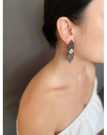 Ceramic earrings Dots Rhodium Plated Silver (S098-Rh)
