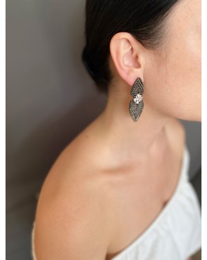 Ceramic earrings Dots Rhodium Plated Silver (S098-Rh)